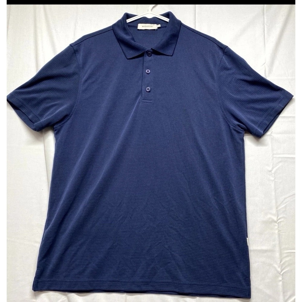 Bugatchi Oscar Ottoman Polo Shirt Mens Large Navy Blue Performance Resort Wear
